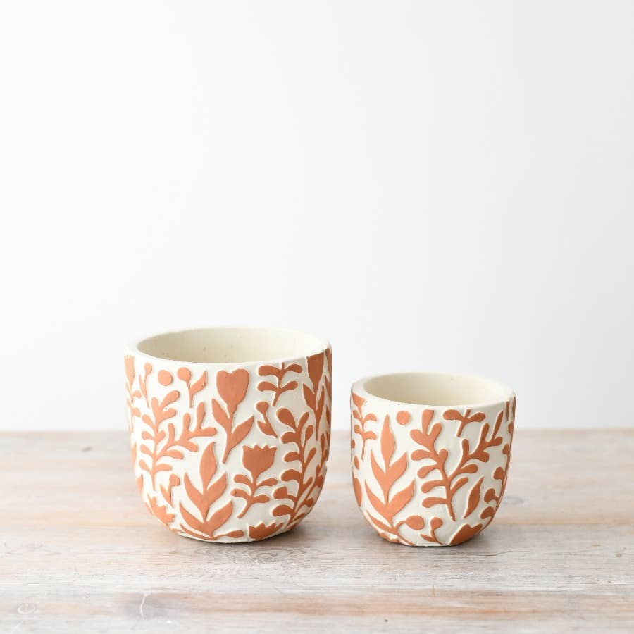 Orange Floral Patterned Small Planter