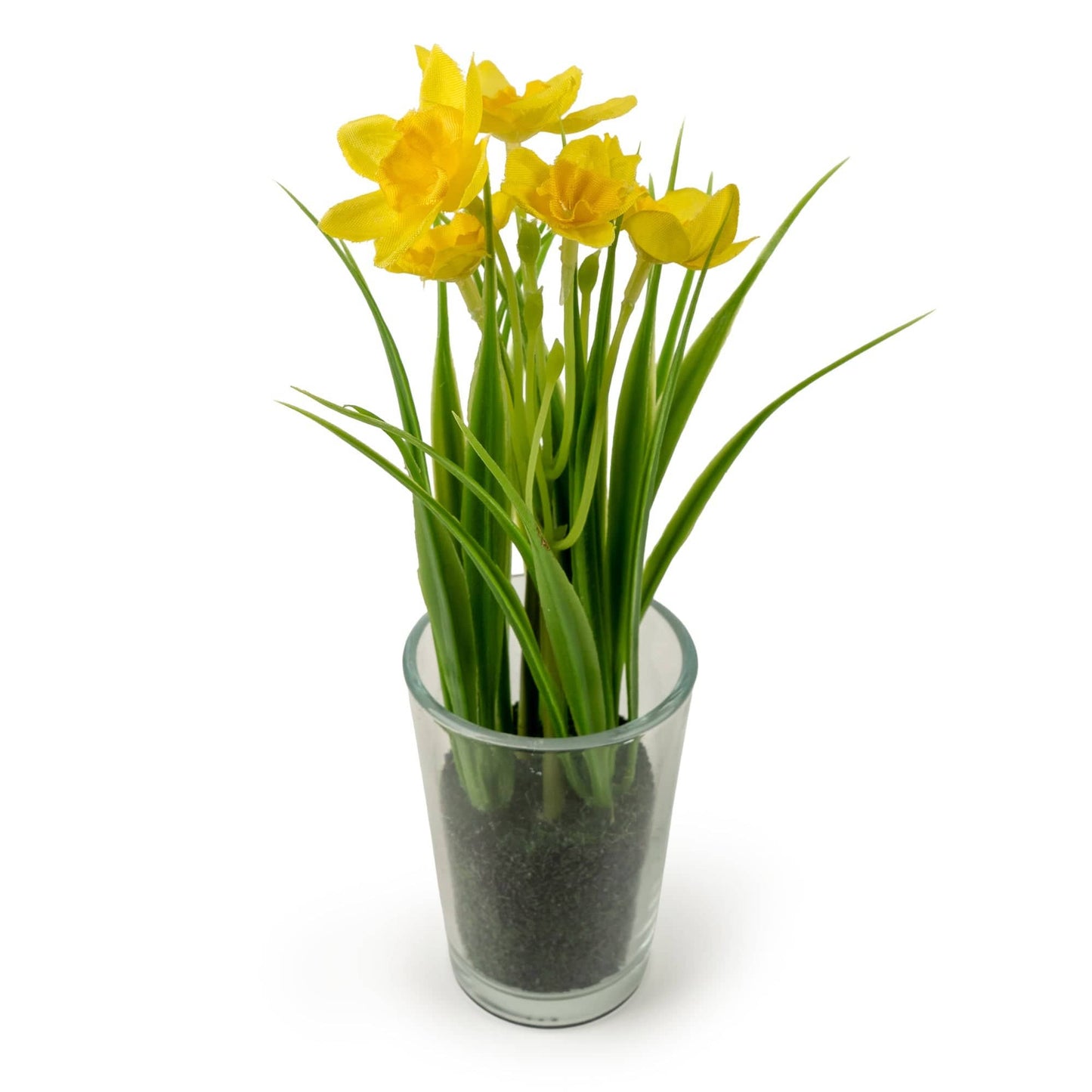 Yellow Faux Daffodils in Glass Vase