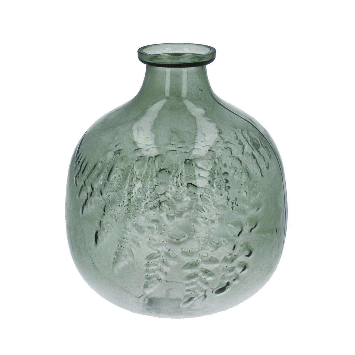 Green Glass Fern Impression Small Ball Vase