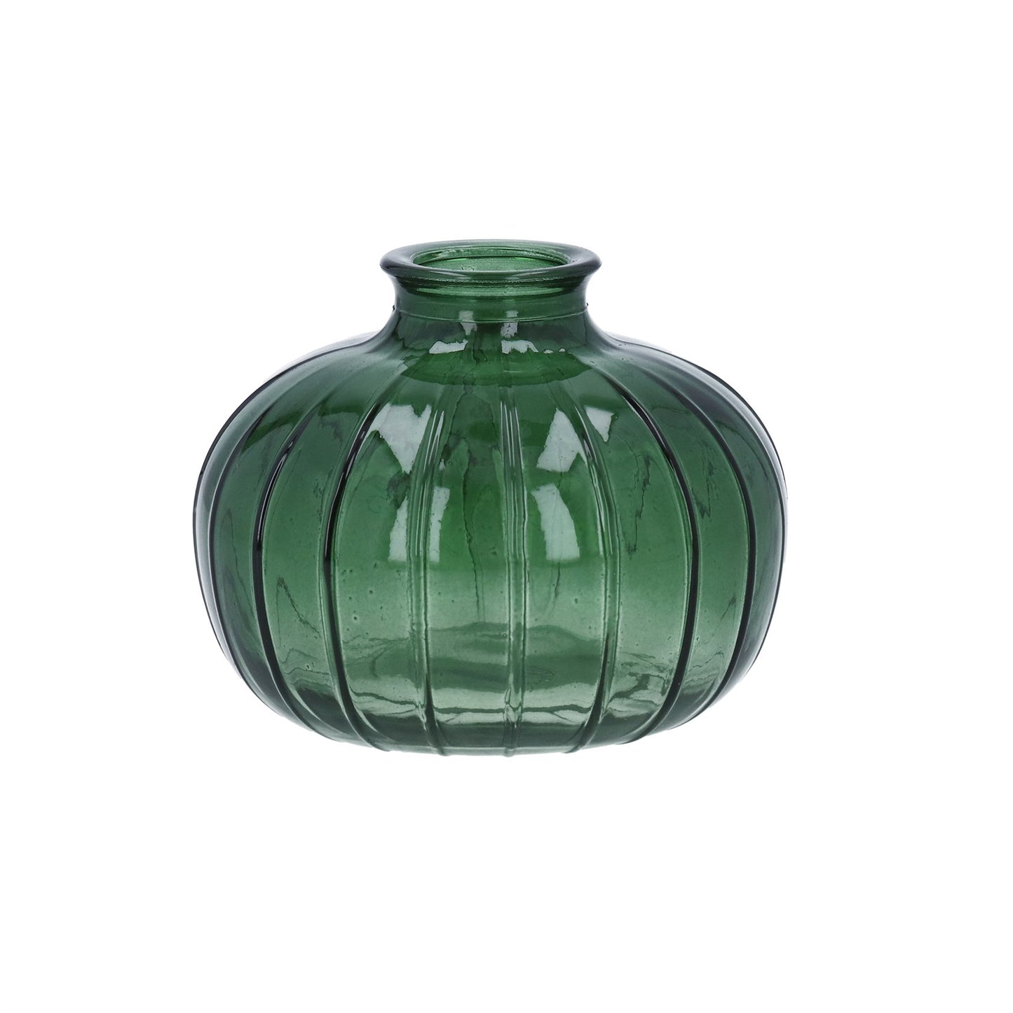 Emerald Green Glass Ribbed Onion Bud Vase