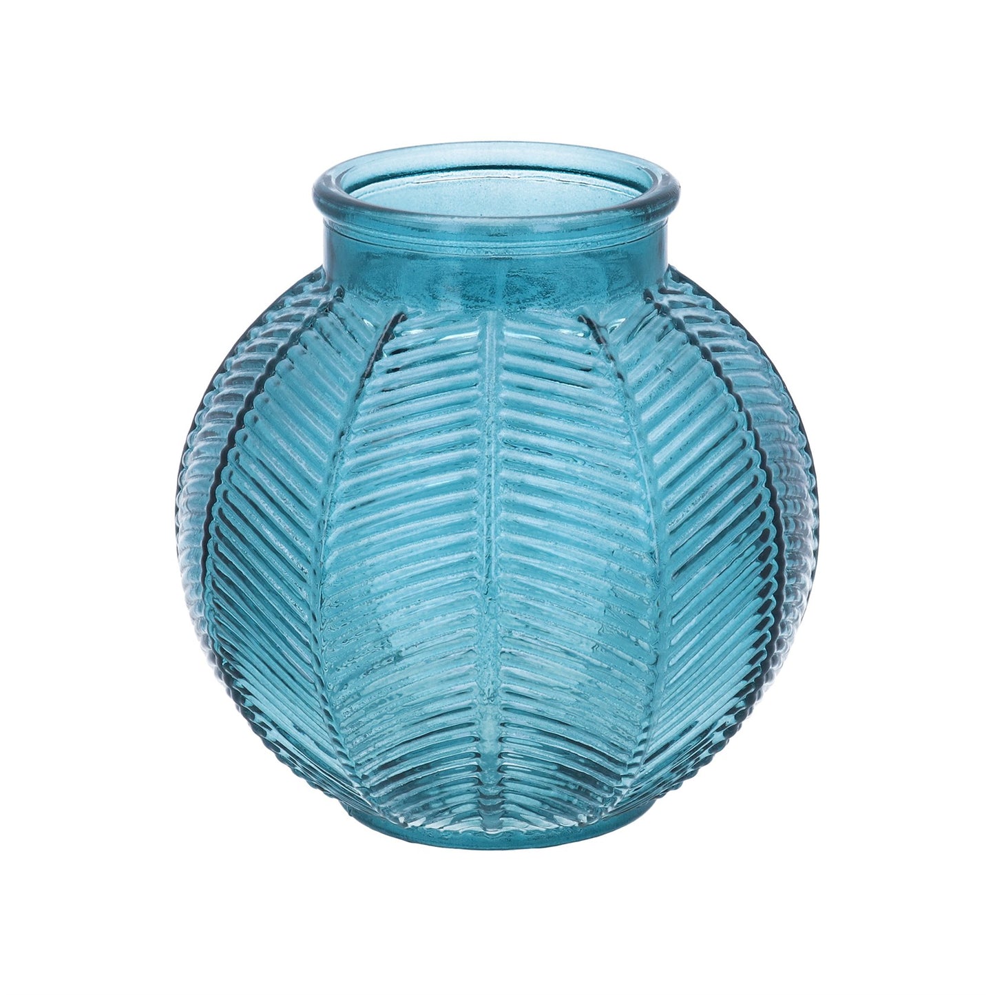 Teal Leaf Glass Ball Vase.