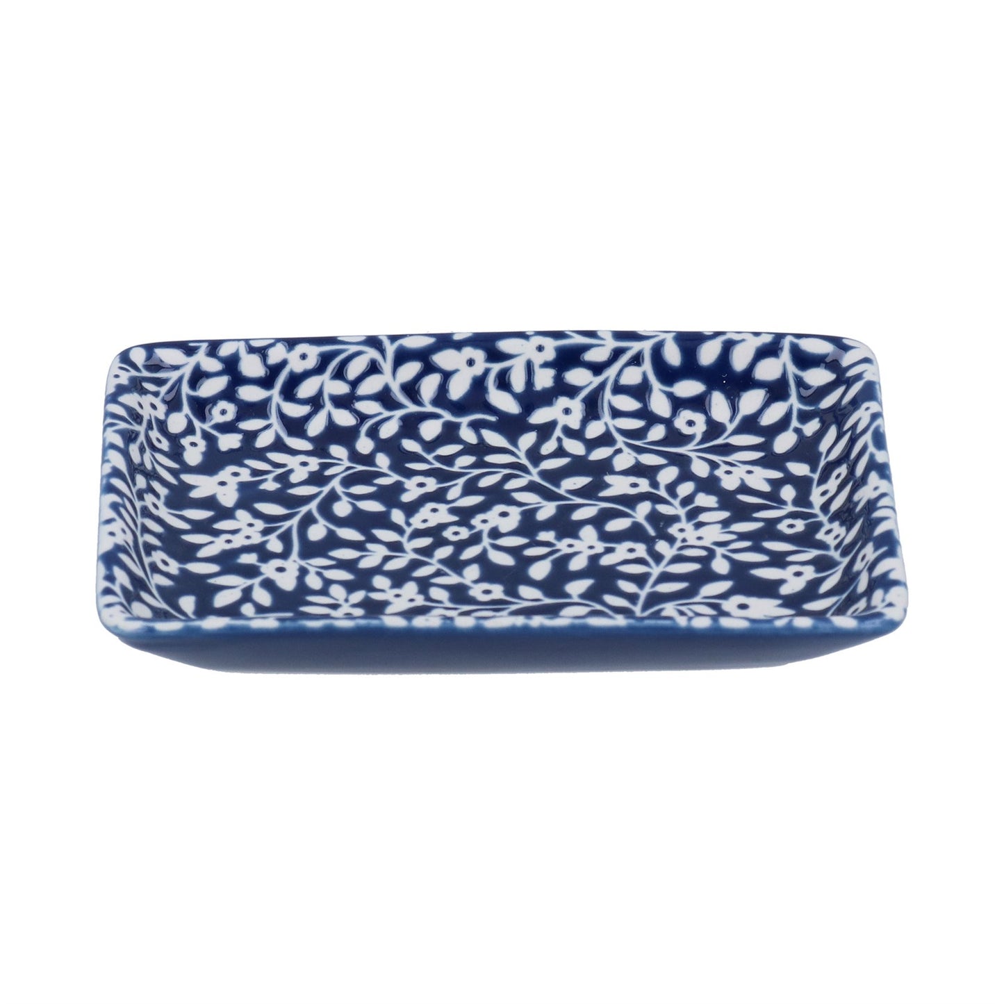 Navy And White Floral Vines Trinket Dish