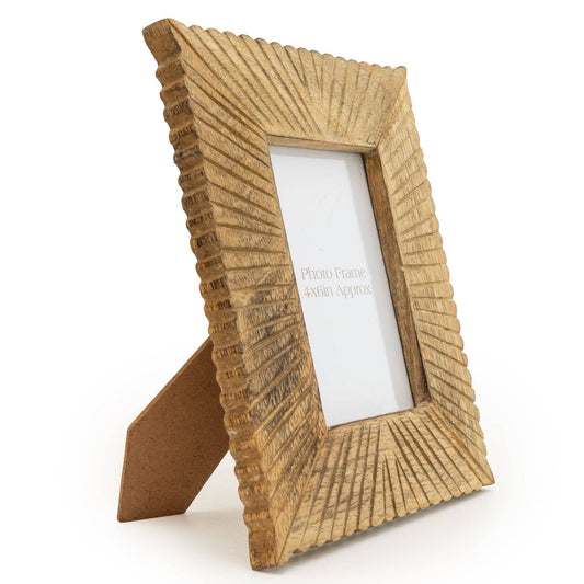 Mango Wood Photo Frame With Etched Lines.