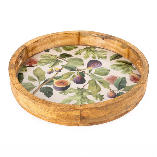 Handcrafted Round Fig patterned Mango Wood Tray