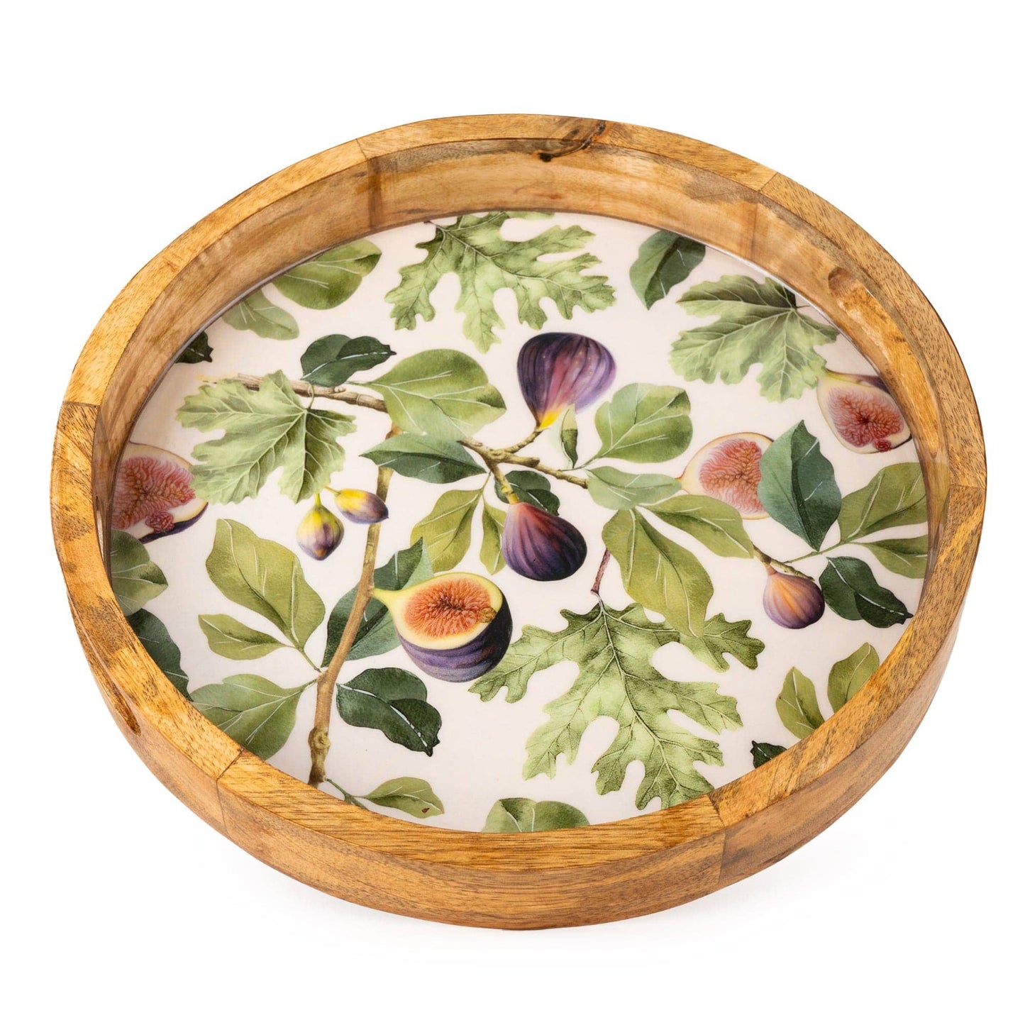 Handcrafted Round Fig patterned Mango Wood Tray