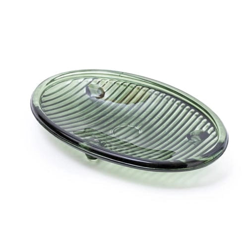 Green ribbed soap glass dish