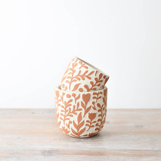 Orange Floral Patterned Small Planter