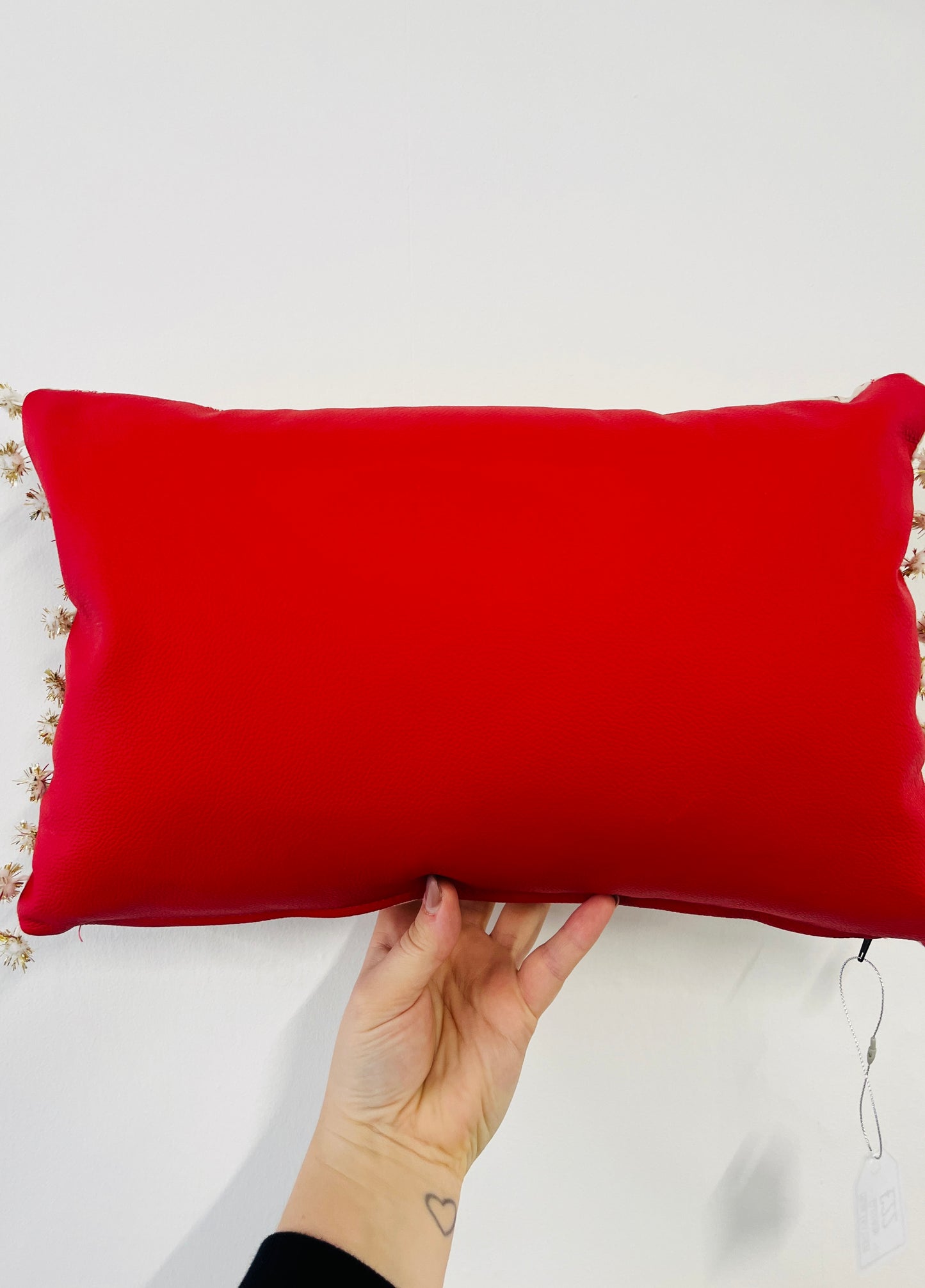 Red Leather Merry Christmas Cushion