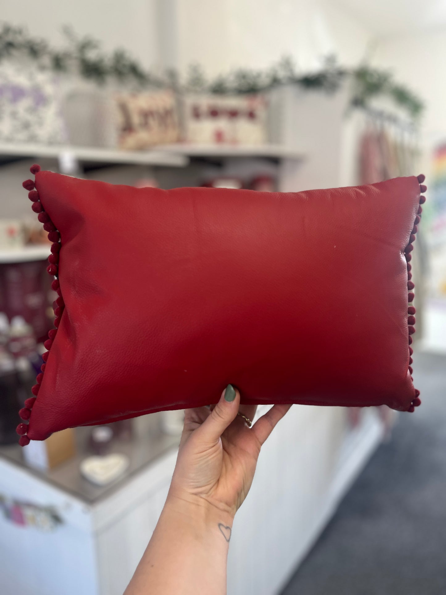 Ruby Red Leather XOXO Cushion.