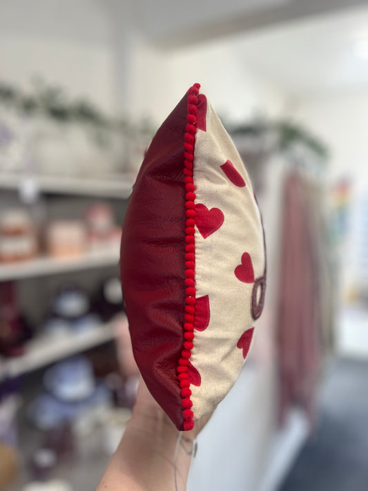 Ruby Red Leather Love Cushion.