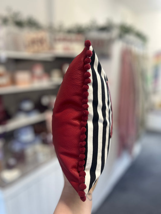 Ruby Red Leather XOXO Cushion.