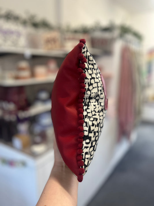 Ruby Red Leather Love Cushion.