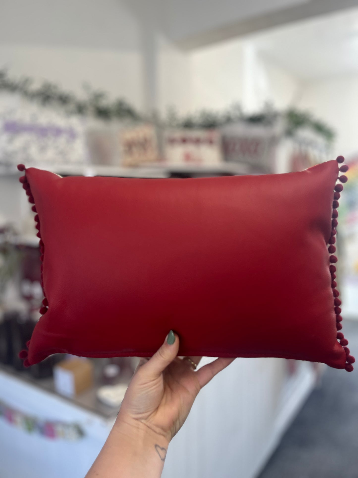 Ruby Red Leather Snug Cushion.