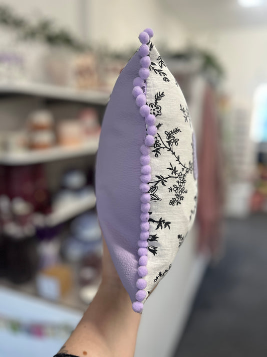 Lilac Leather Happy Cushion.