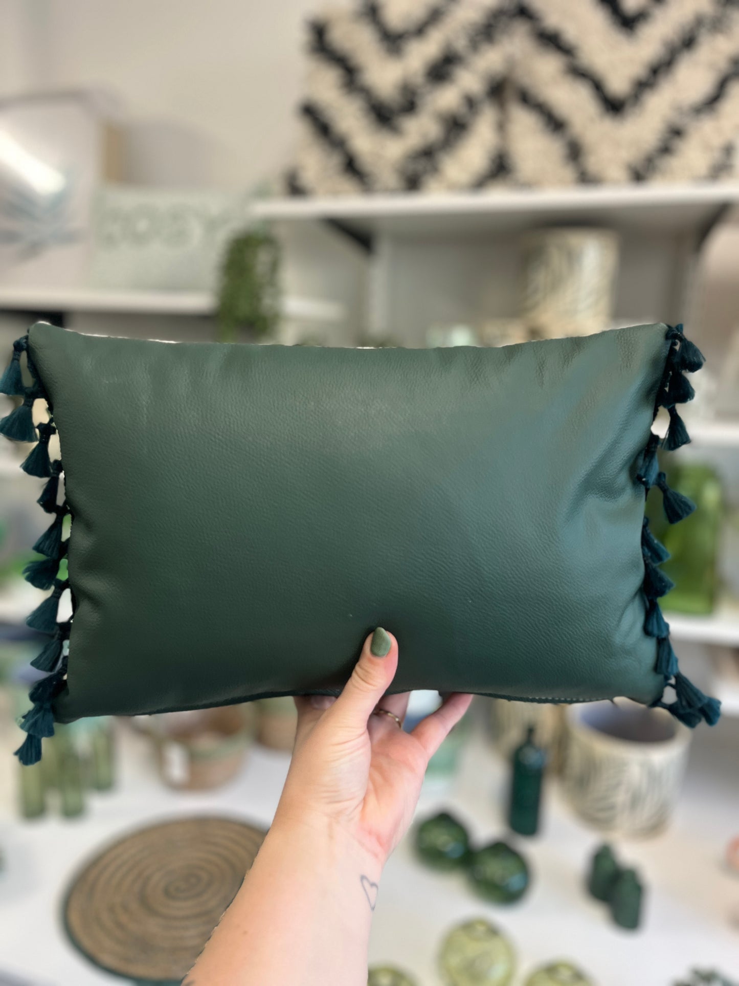 Forest Green Leather Cosy Cushion.