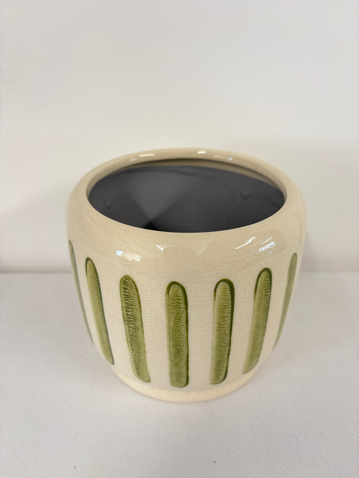 Light Green Stripe Glazed Ceramic Medium Planter