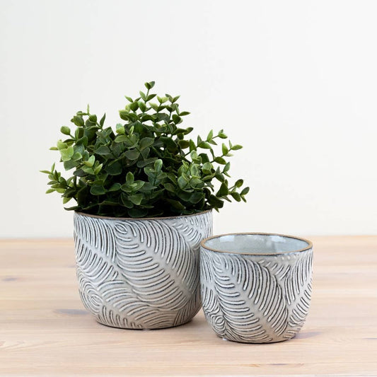 Grey Leaf Patterned Small Planter