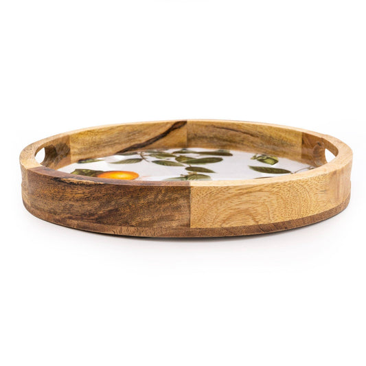 Handcrafted Orange Blossom Round Wooden Tray