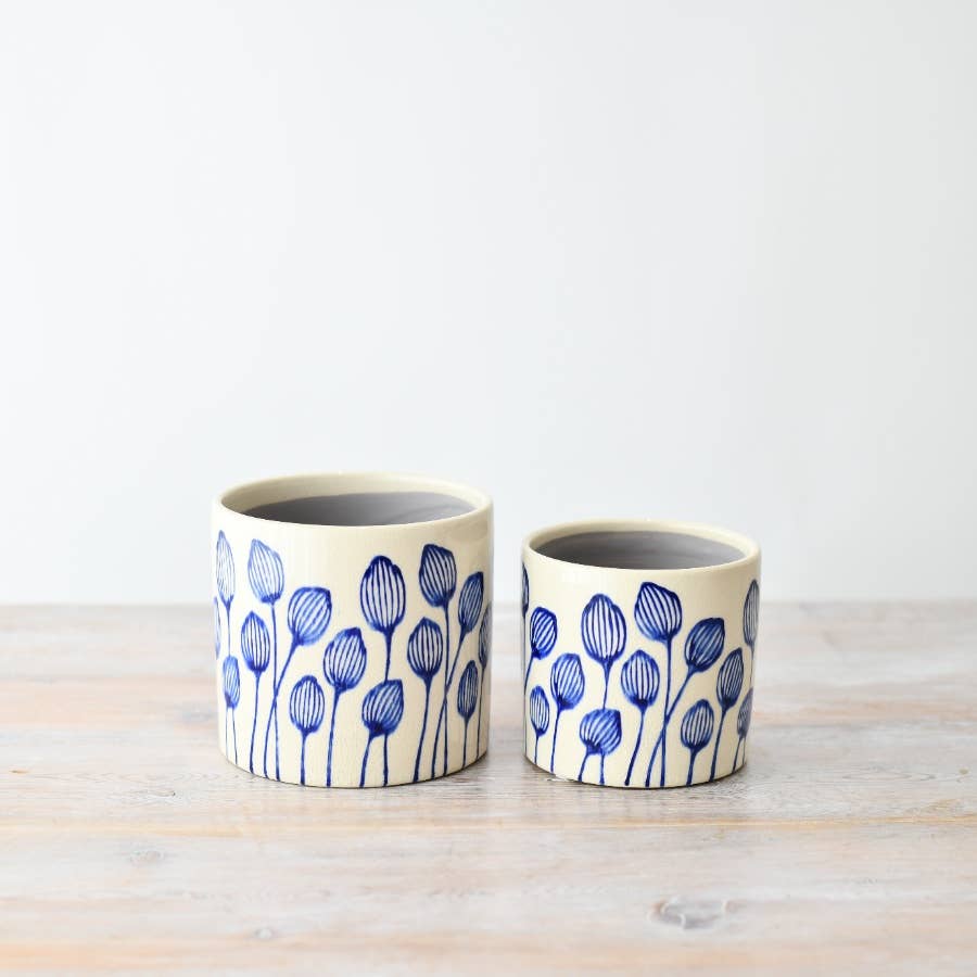 Stoneware Blue Leaf Medium Planter