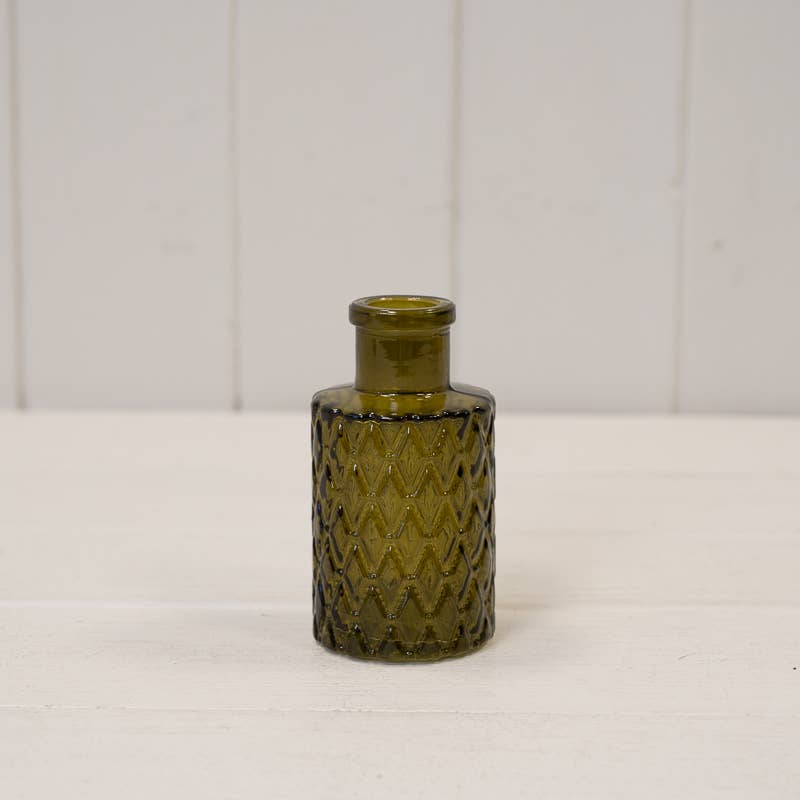 Olive Green Mini Geometric Glass Bottle