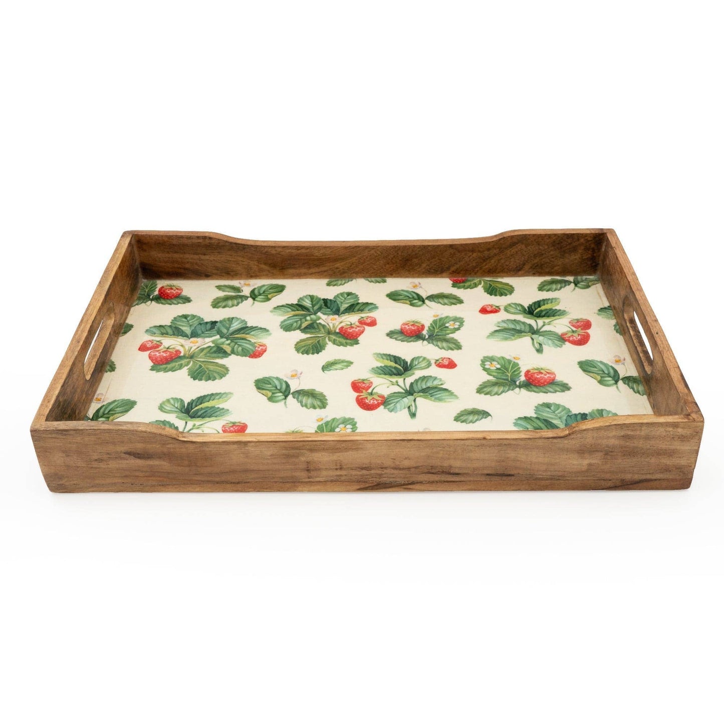 Handcrafted Strawberry Patterned Rectangular Tray Mango Wood