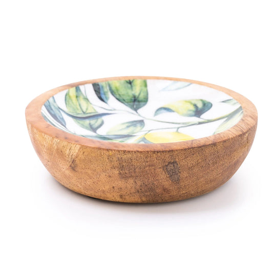 Handcrafted Round Lemon patterned Mango Wood Dish