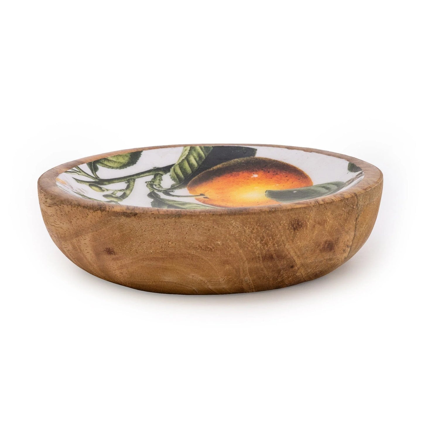 Handcrafted Round Orange Blossom patterned Mango Wood Dish