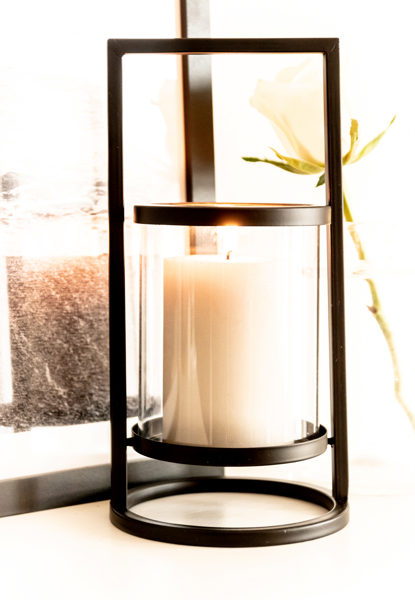 Black Metal and Glass Lantern