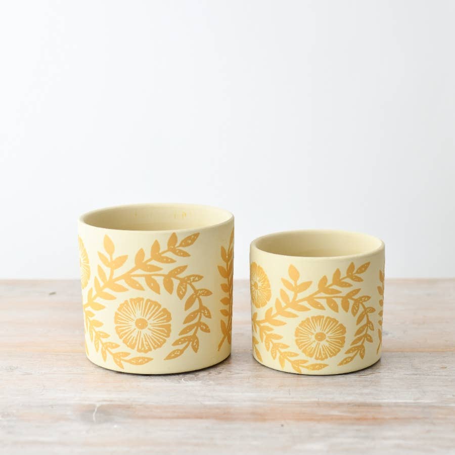 Yellow Floral Medium Planter