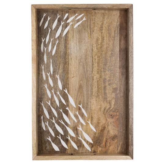 Etched Shoal Mango Wood Large Tray
