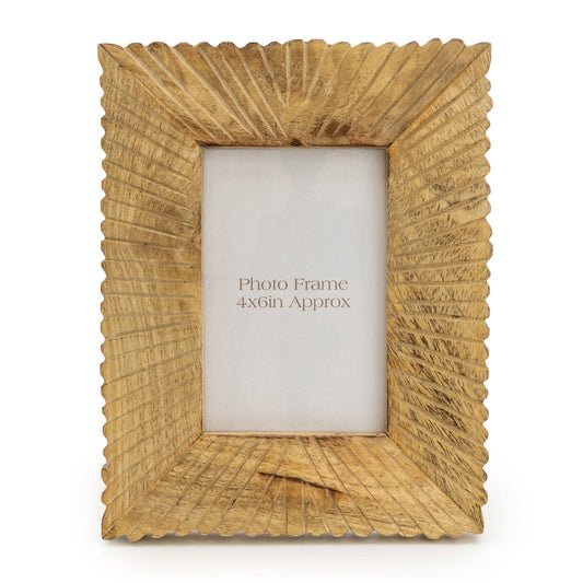 Mango Wood Photo Frame With Etched Lines.