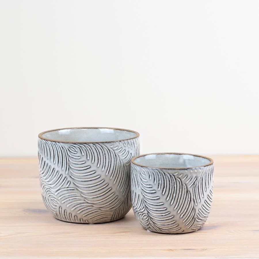 Grey Leaf Patterned Small Planter