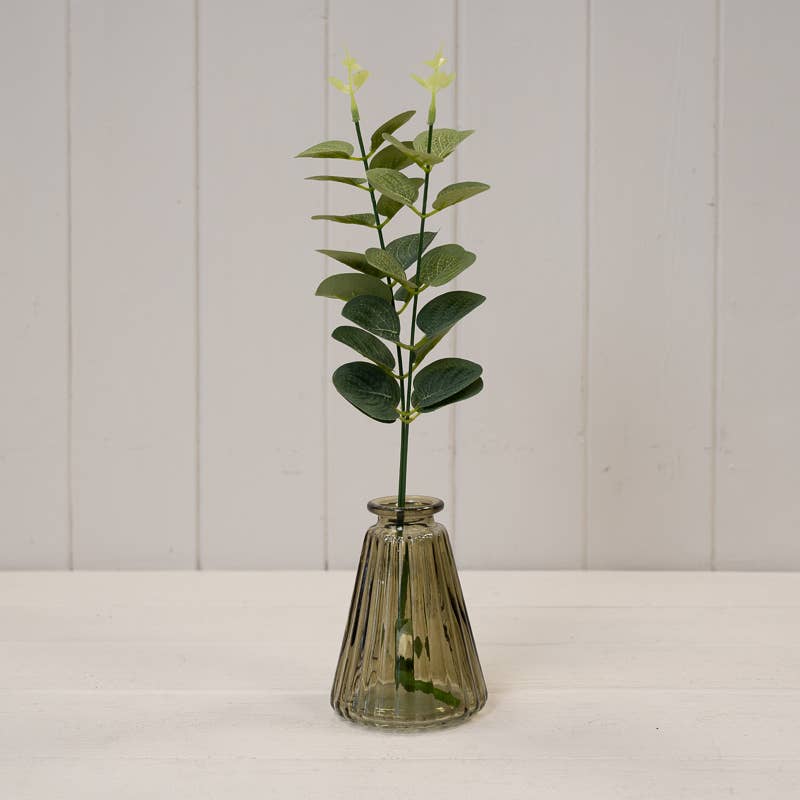 Olive Green Glass Ribbed Bottle