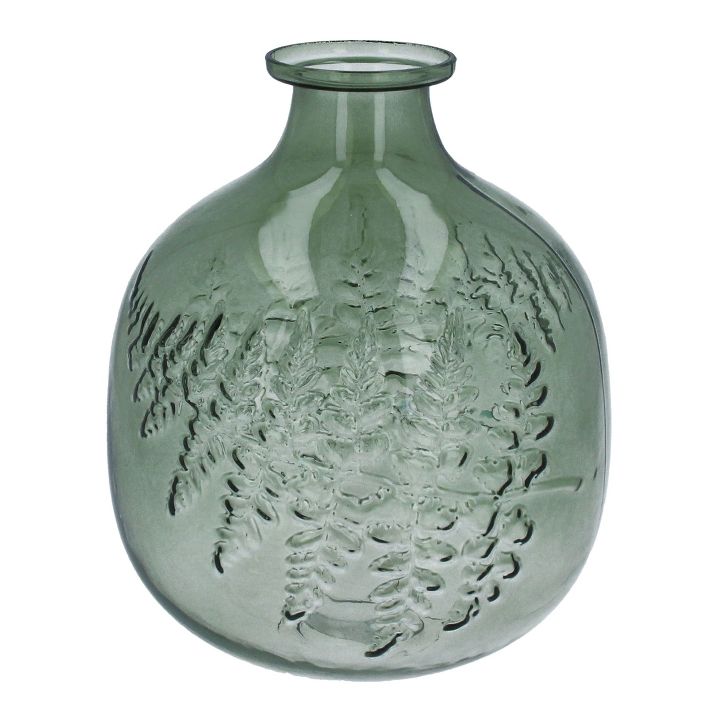 Green Glass Fern Impression Large Ball Vase