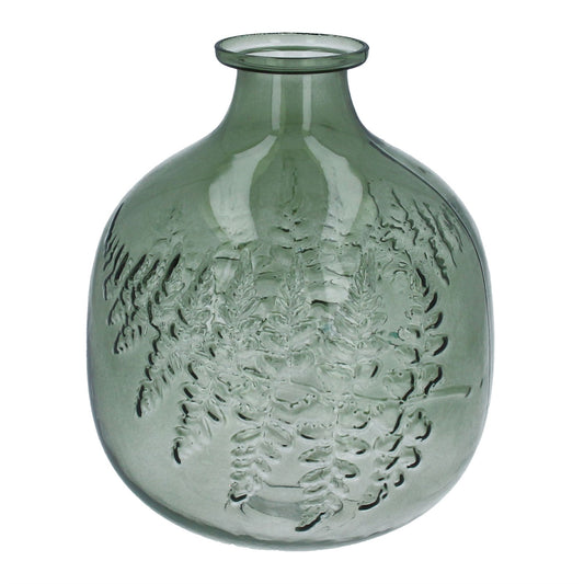 Green Glass Fern Impression Large Ball Vase