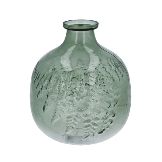Green Glass Fern Impression Small Ball Vase