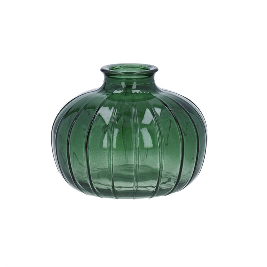 Emerald Green Glass Ribbed Onion Bud Vase