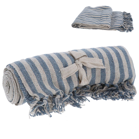 Sky Blue Woven Stripe Throw