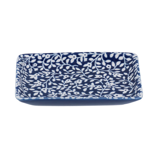 Navy And White Floral Vines Trinket Dish