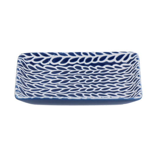 Navy And White Leaves Trinket Dish