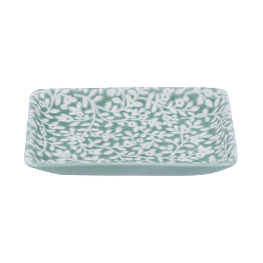 Light Green And White Floral Vines Trinket Dish