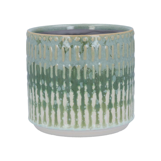 Green Reactive Glaze Stoneware Medium Planter