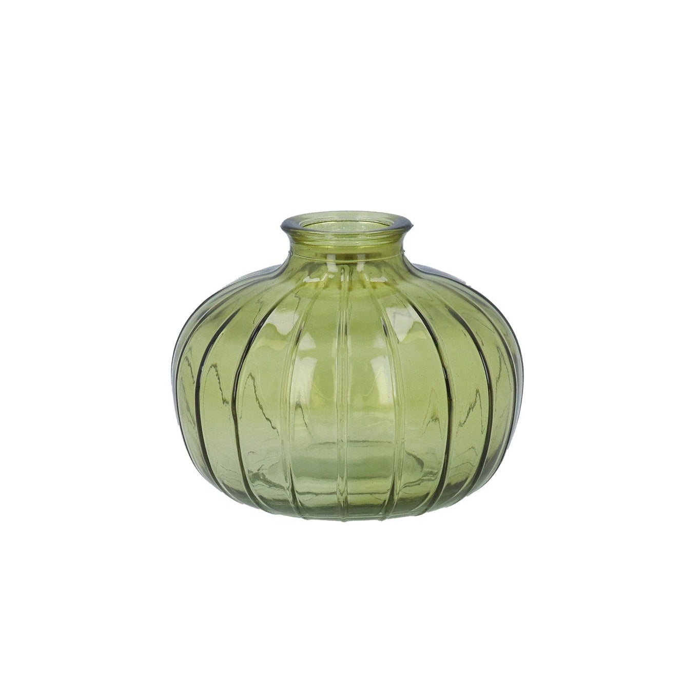 Olive Green Glass Ribbed Onion Bud Vase