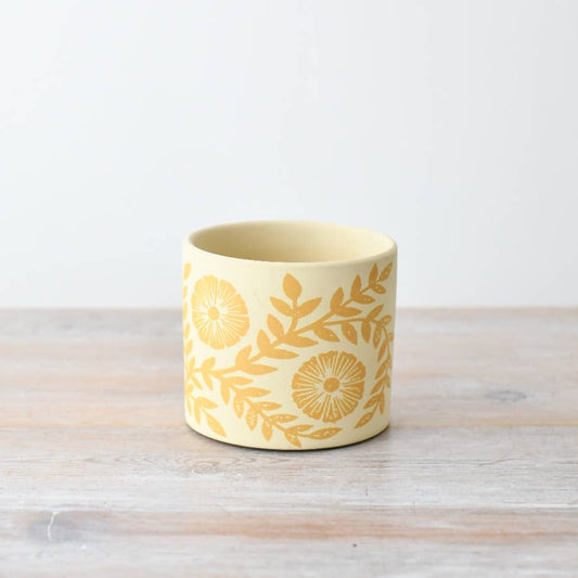 Yellow Floral Small Planter,