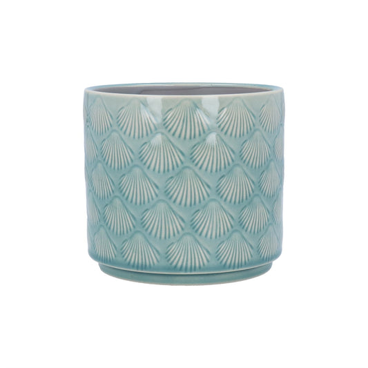 Teal Shells Stoneware Small Planter