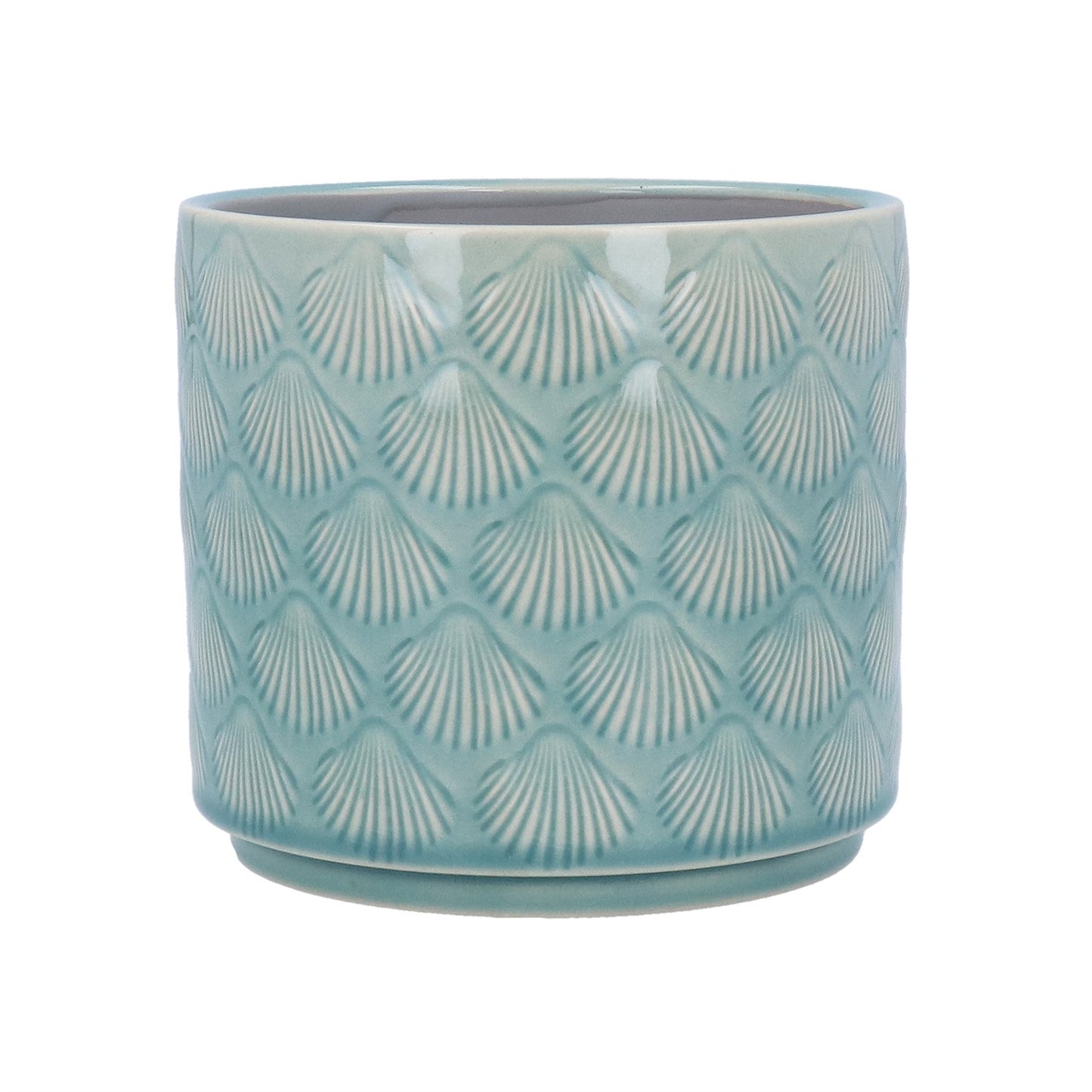 Teal Shells Stoneware Medium Planter
