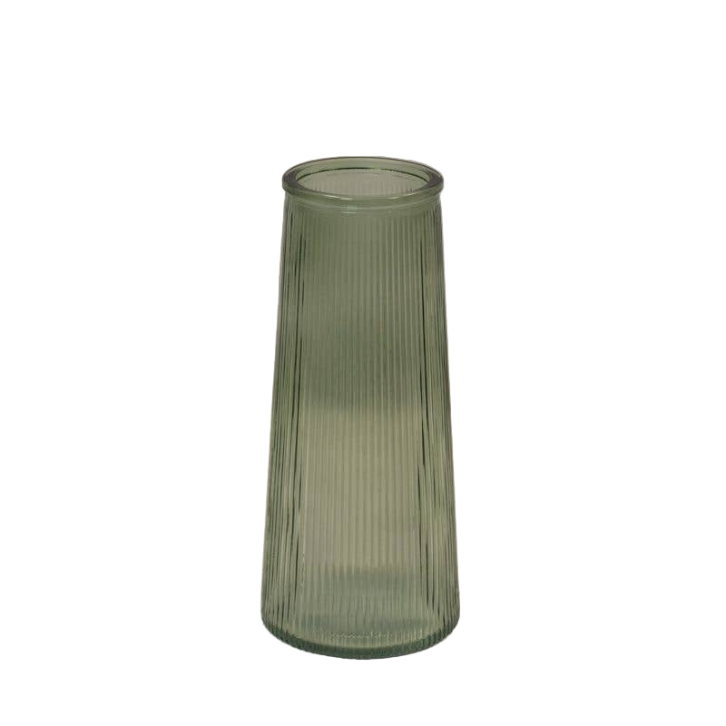 Vintage Green Tall Ribbed Vase