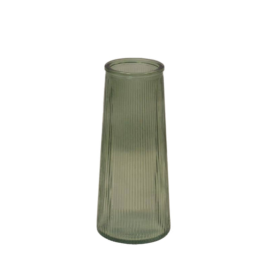 Vintage Green Tall Ribbed Vase