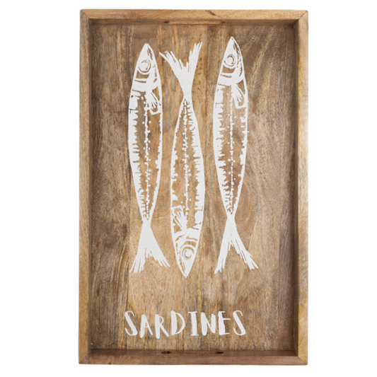 Etched Sardine Mango Wood Large Tray