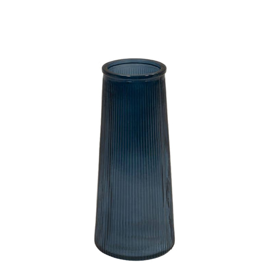 Blue Tall Ribbed Vase